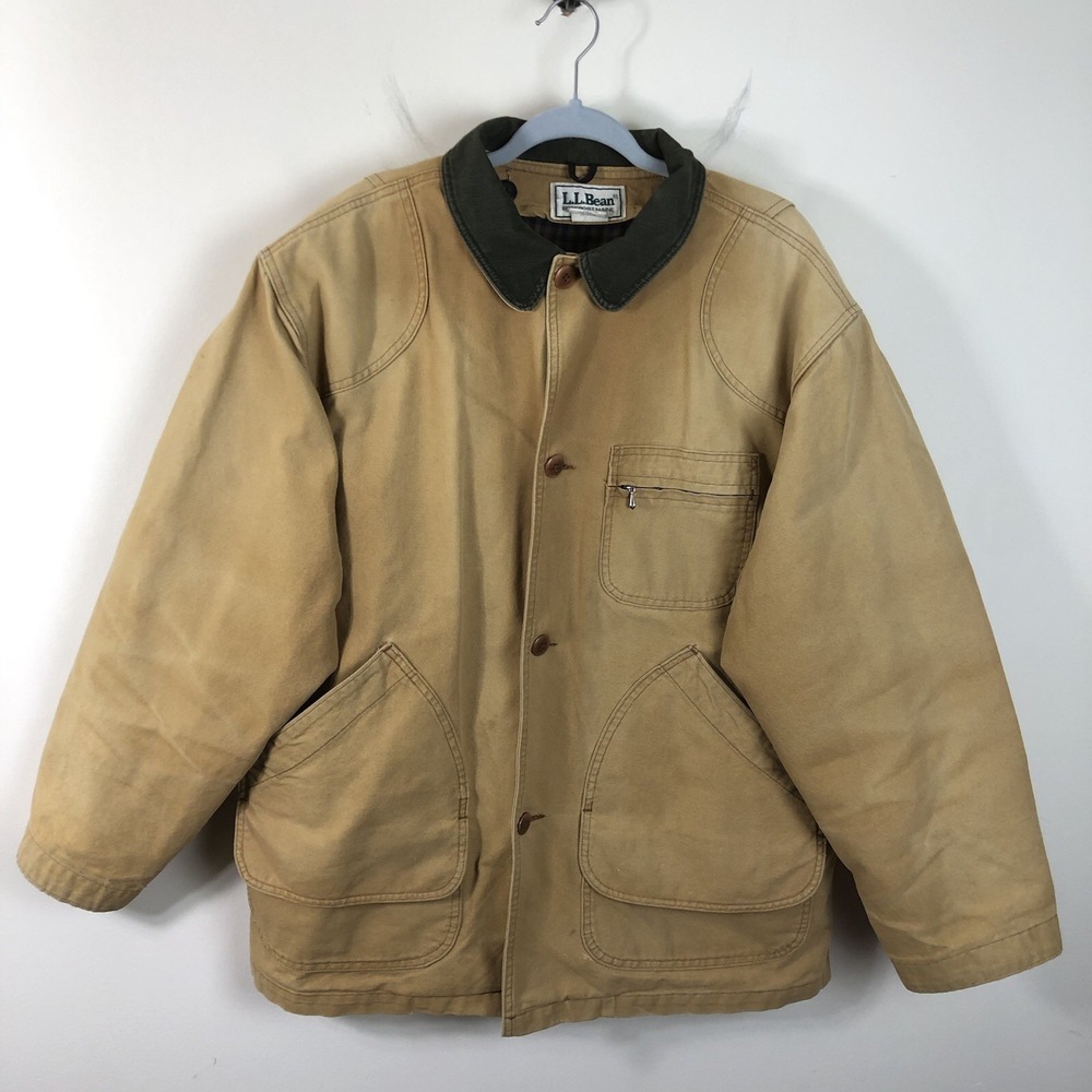 L.L.Bean Canvas Barn Chore Flannel Lined Corduroy Collar Coat Men's Sz Large Tan